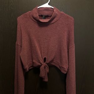 Forever 21 Cropped Mock Turtleneck Maroon Sweater